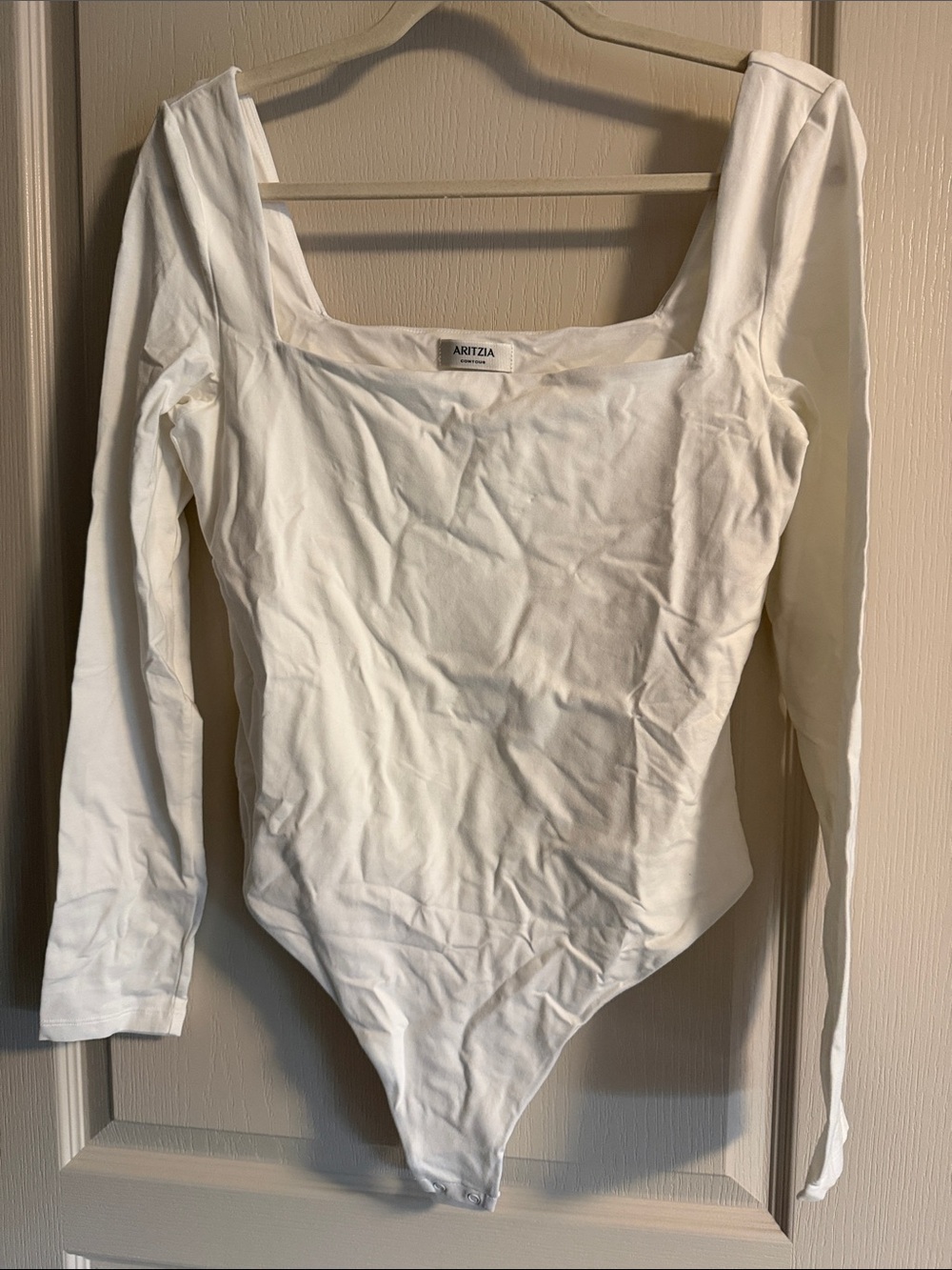 Aritzia White Square Neck Long Sleeve Bodysuit